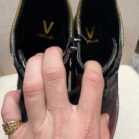 V italia Giovanni Pewter 39 Leather rare 6” boots Women's heeled red gold 8.5 - Picture 12 of 17